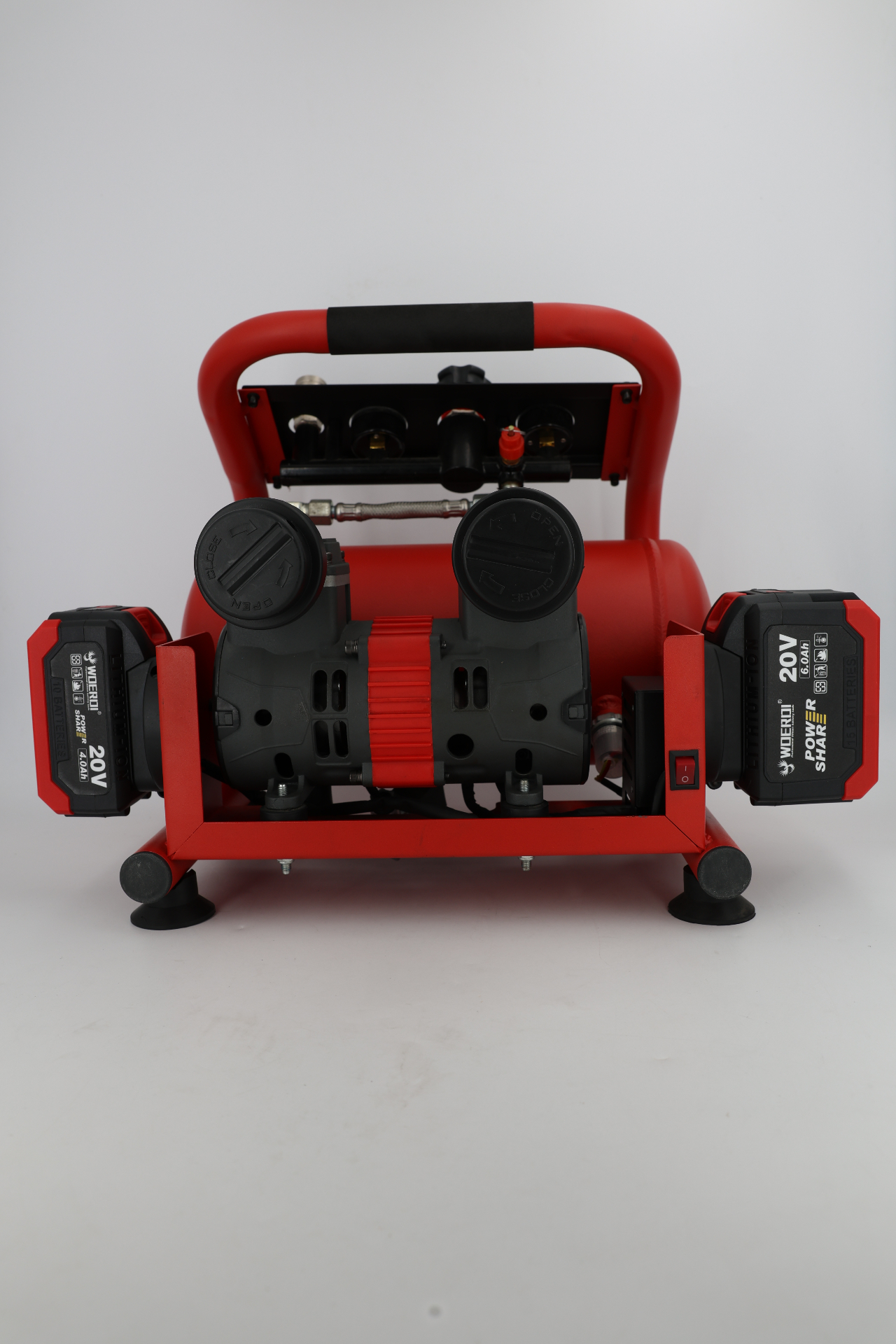 WOERDI 1023AP-05 20V cordless twin-battery tank air compressor with oil-free twin-cylinder pump