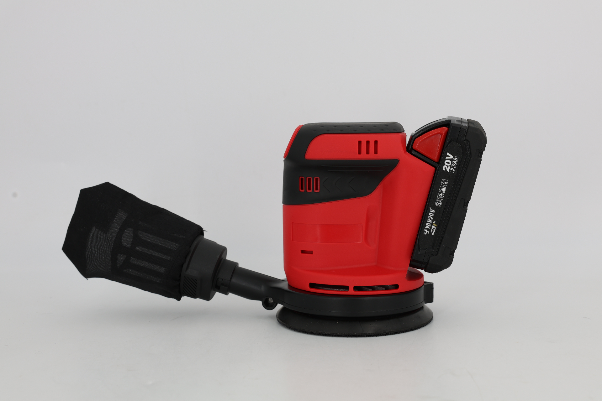 WOERDI 1029LLG-01 20V cordless random orbital sander with dust bag and 20V battery